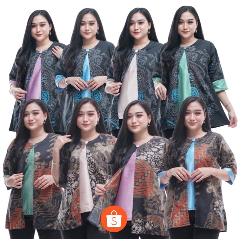Blus Batik Terbaru Vintage Ibu Kantoran Modern Lengan 3/4 M L XL XXL Bisa Seragam