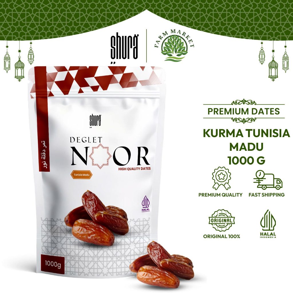 

Shura Kurma Tunisia 1 kg Deglet Noor Kemasan Pouch Premium Original High Quality
