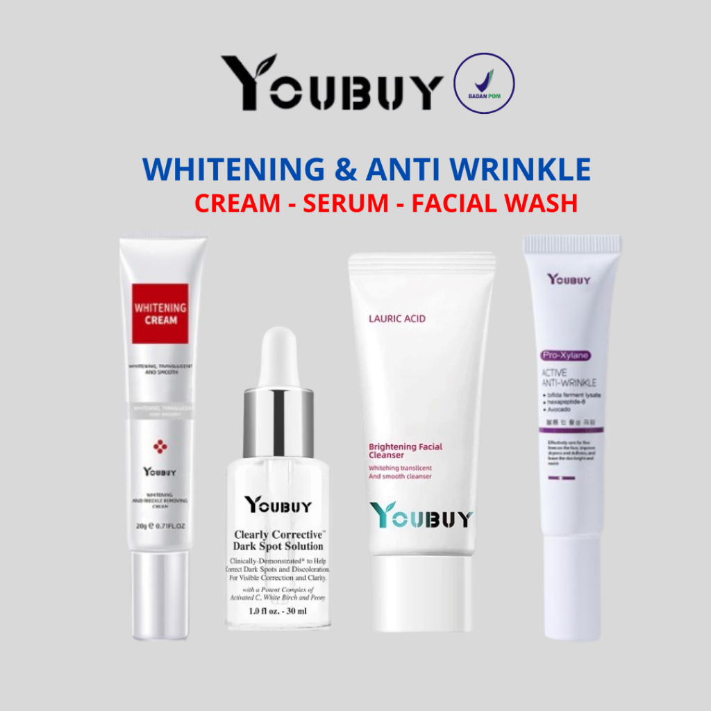 Paket Youbuy Whitening Cream Serum Pemutih Penghilang Flek Hitam Pencerah Anti Wrinkle Kerutan Wajah