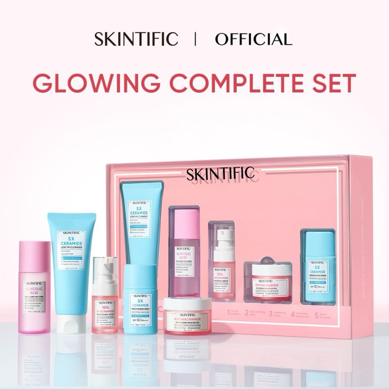 promo set skincare Skintific 5in1 paket hemat Skintific glowing complete set terbaru