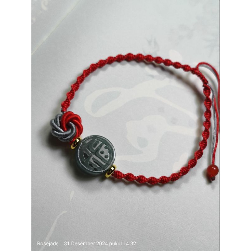 Gelang Tali Giok Burma FU keberuntungan bersertifikat