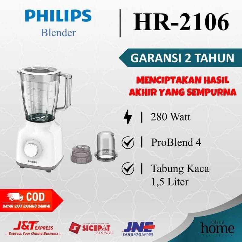 BLENDER PHILIPS HR-2106 TABUNG PLASTIK MIKA PUTIH TERBARU