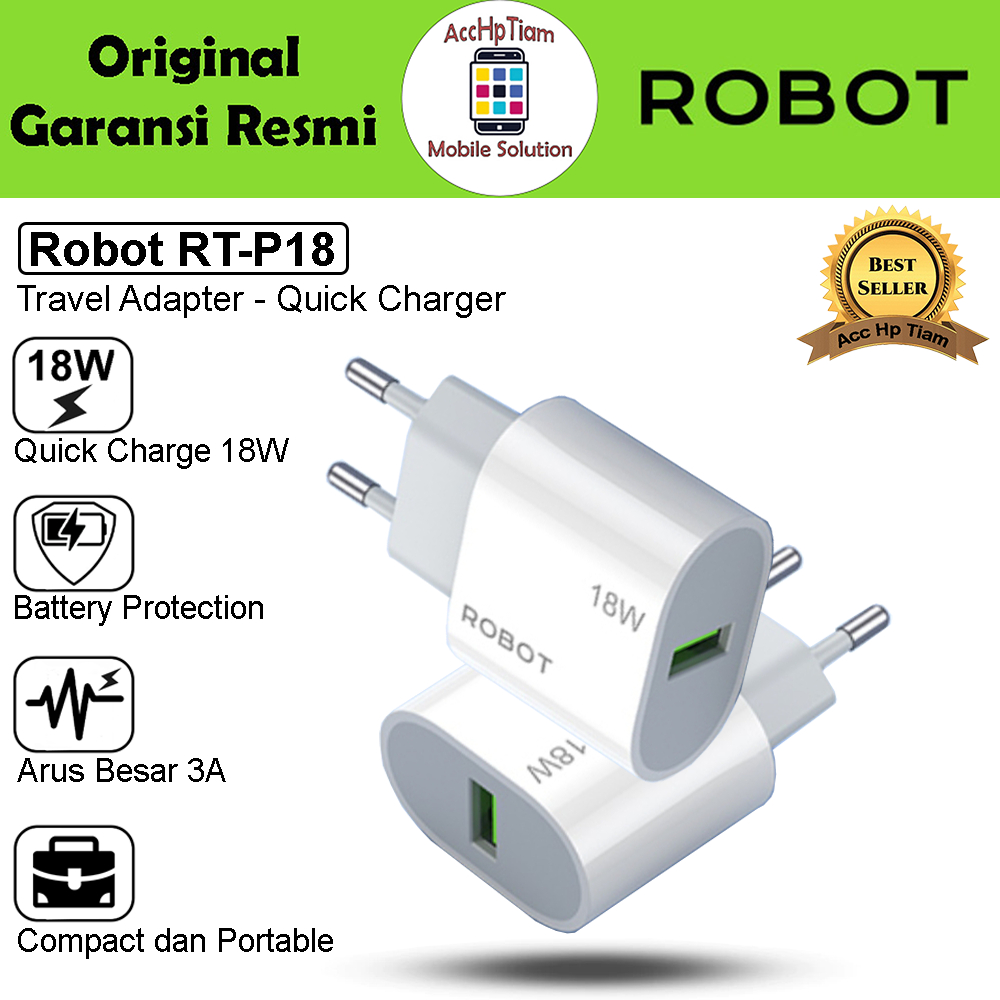 Charger Robot RT-P18 3A 18W Quick Charge Travel Adapter Adaptor Original Garansi