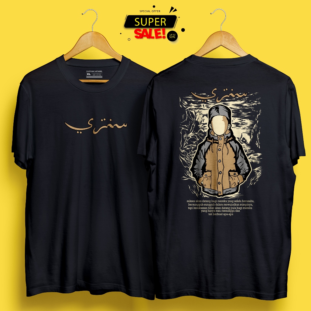 Kaos pria sablon depan belakang motif dakwah santri SANTRI