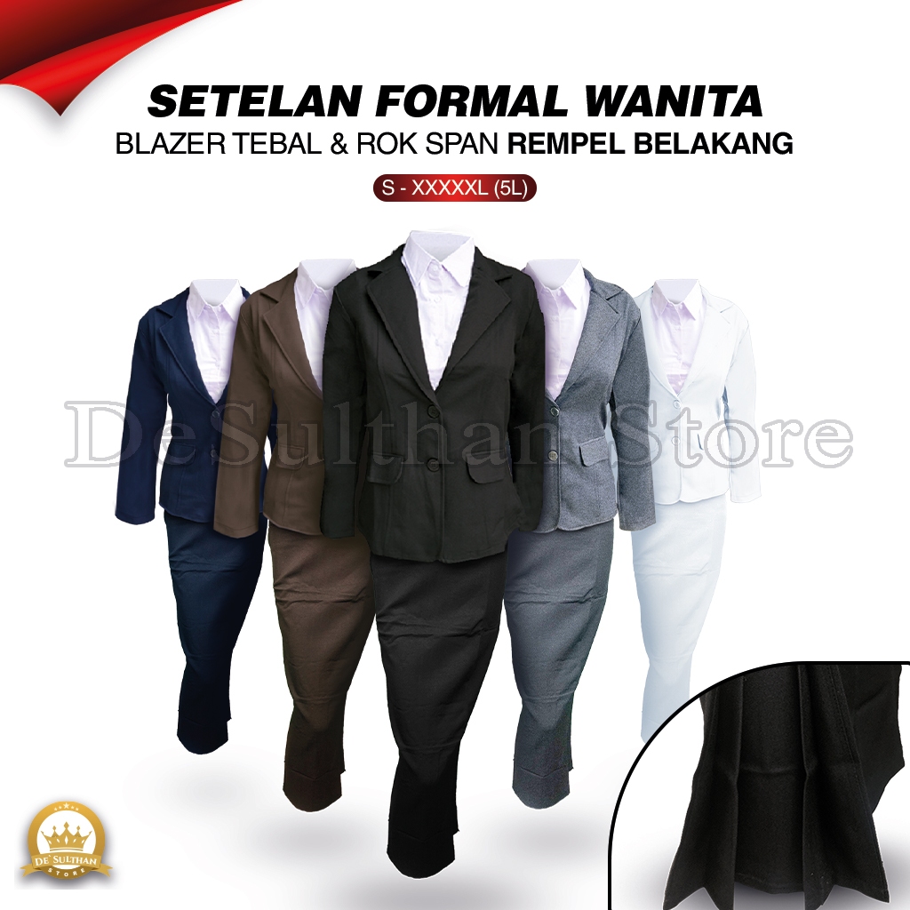 One Set Setelan Jas Blazer Rok Kipas Rempel Panjang Wanita Stelan Jas Kerja Kantor Cewe Polos Dewasa