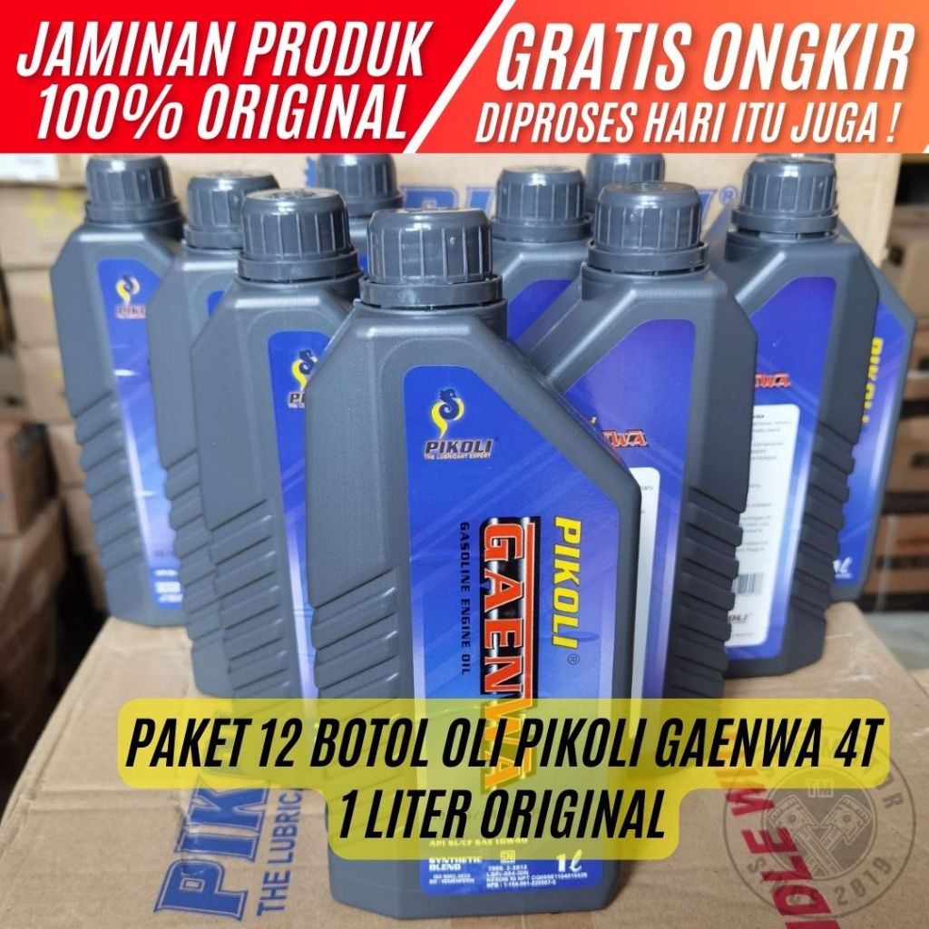 PAKET 12 BOTOL Oli 1 Liter Pikoli Gaenwa API SL/CF SAE 10W40 ukuran 1000 ML All Motor