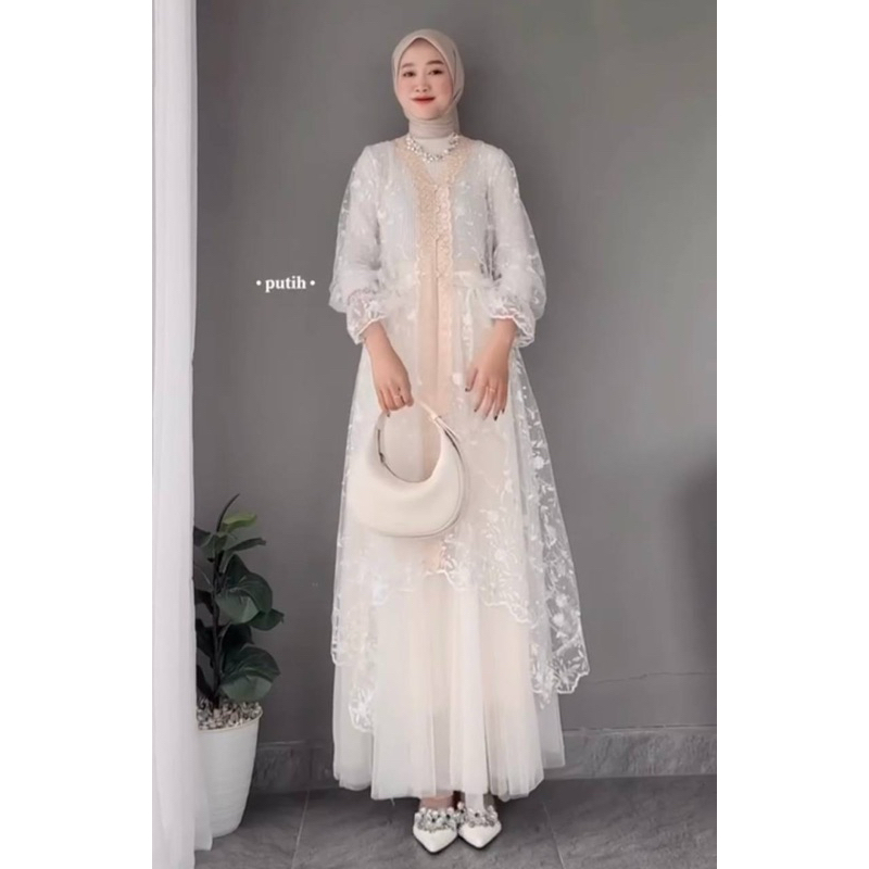 Outer brukat ranum baju lebaran tule botdir mix tile dot aksen renda/baju viral lebaran 2025 kekinia