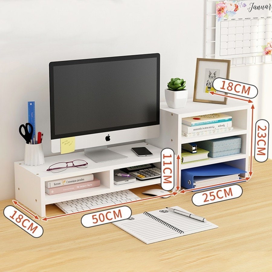 Rak Dudukan Monitor Kayu / Alas Meja Monitor Set Laci Meja Kerja / Set Meja Kotak Laci Susun / Rak M