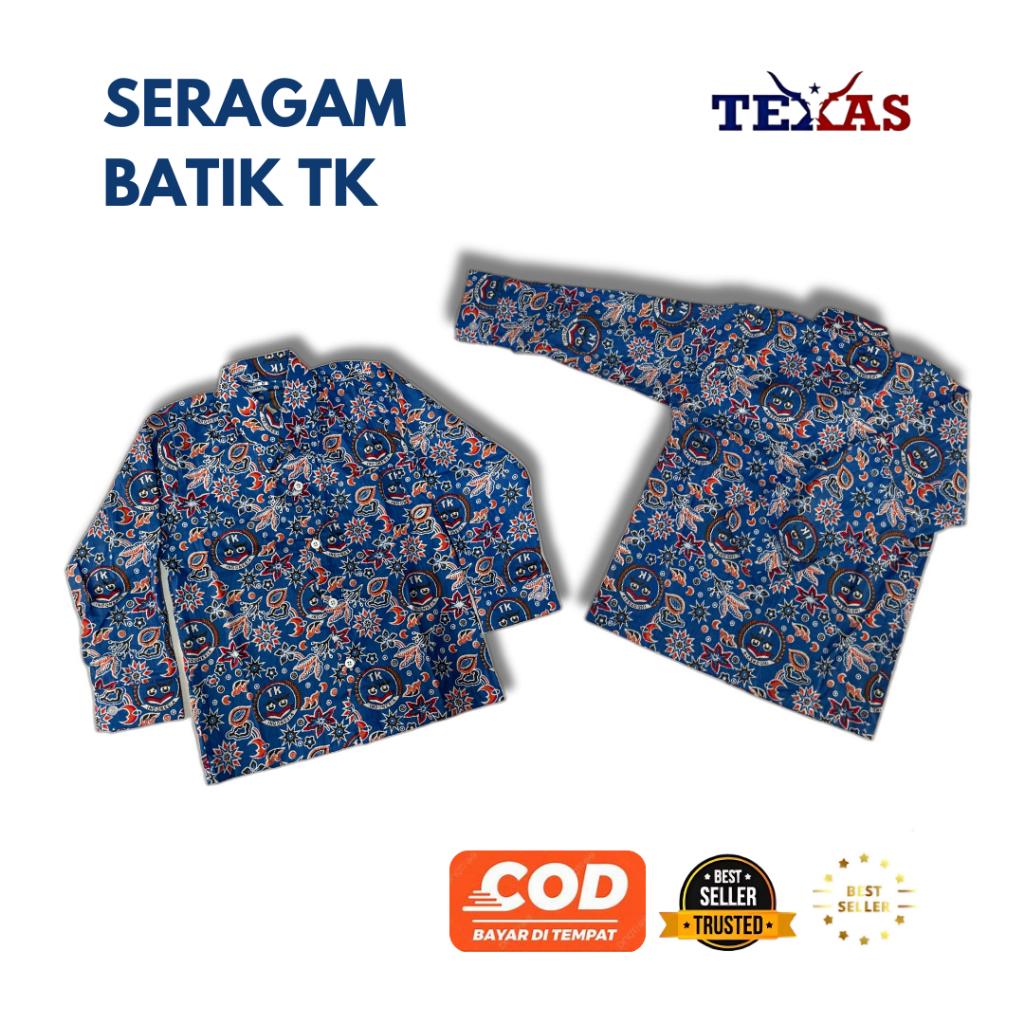TEXAS BAJU SERAGAM BATIK BIRU TK - SERAGAM BATIK BIRU TK KUALITAS PREMIUM