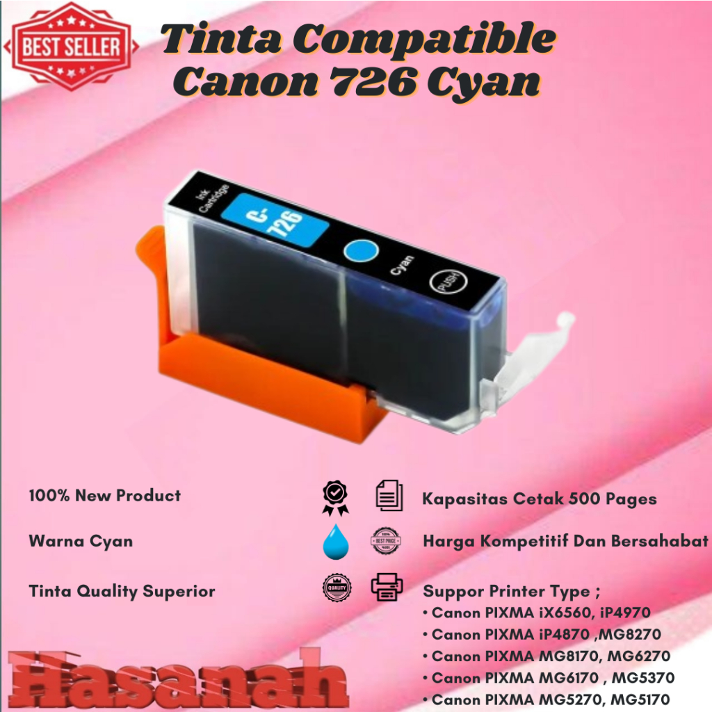 Tinta Catridge Compatible Canon 726 Cyan For Printer Canon PIXMA iX6560, PIXMA iP4970 ,PIXMA iP4870 