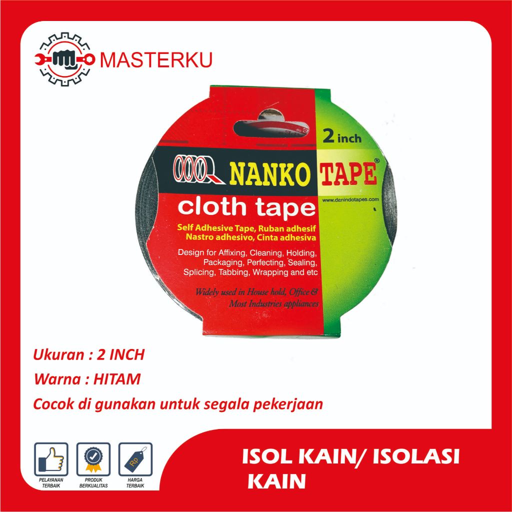 Lakban Kain Hitam tebal 2" Inch Rusfet Cloth Tape / Lakban Hitam Nanko Tape