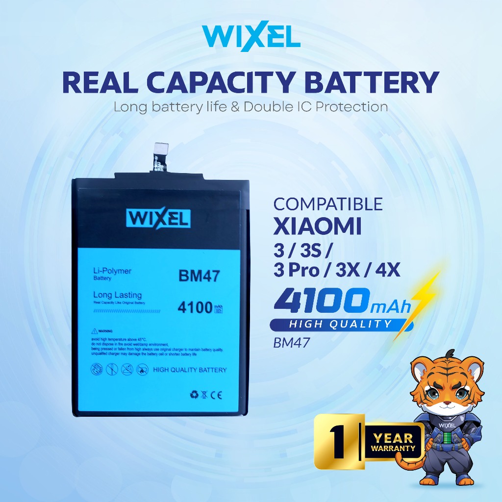 WIXEL Baterai XiaoMi BM47 Redmi 3 3S 3X Pro Prime 4X Real Capacity Battery Original 100% Double Powe