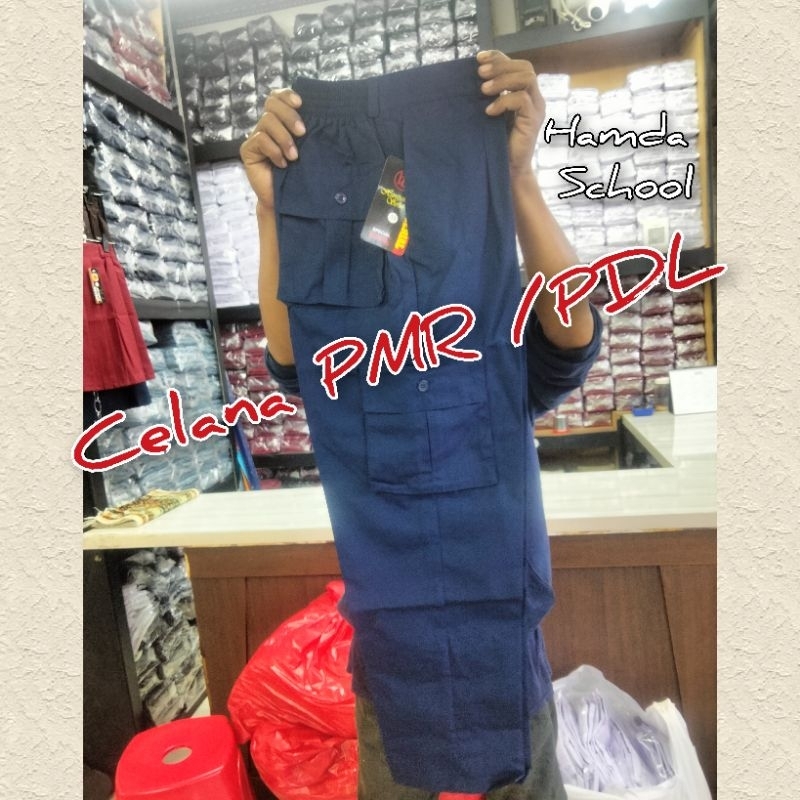 Celana PDL/PMR Pinggang Karet Biru Dongker Untuk SD/SMP/SMA Seragam Sekolah