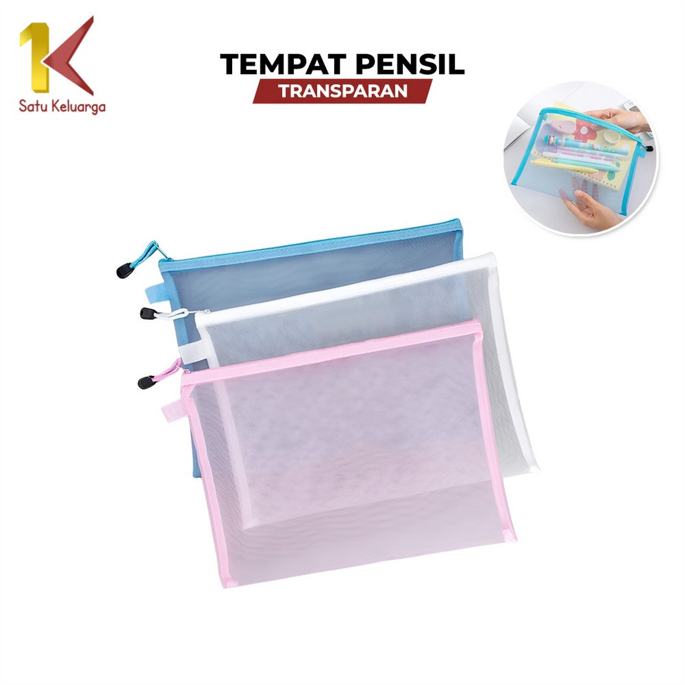 

Satu Keluarga Tempat Pensil Jaring Transparan A111 Pouch Tas Alat Tulis Anak Sekolah Zipper Bag