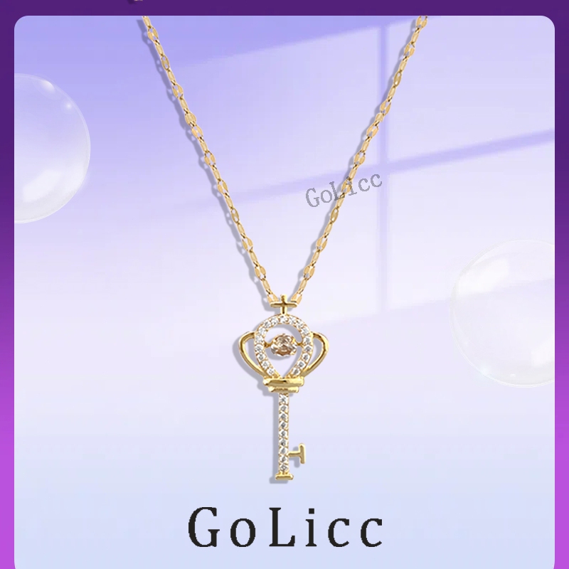Kalung Wanita,Kalung Kunci Mahkota Moissanite Emas 18K,Liontin kalung,Aksesoris Wanita - GoLicc