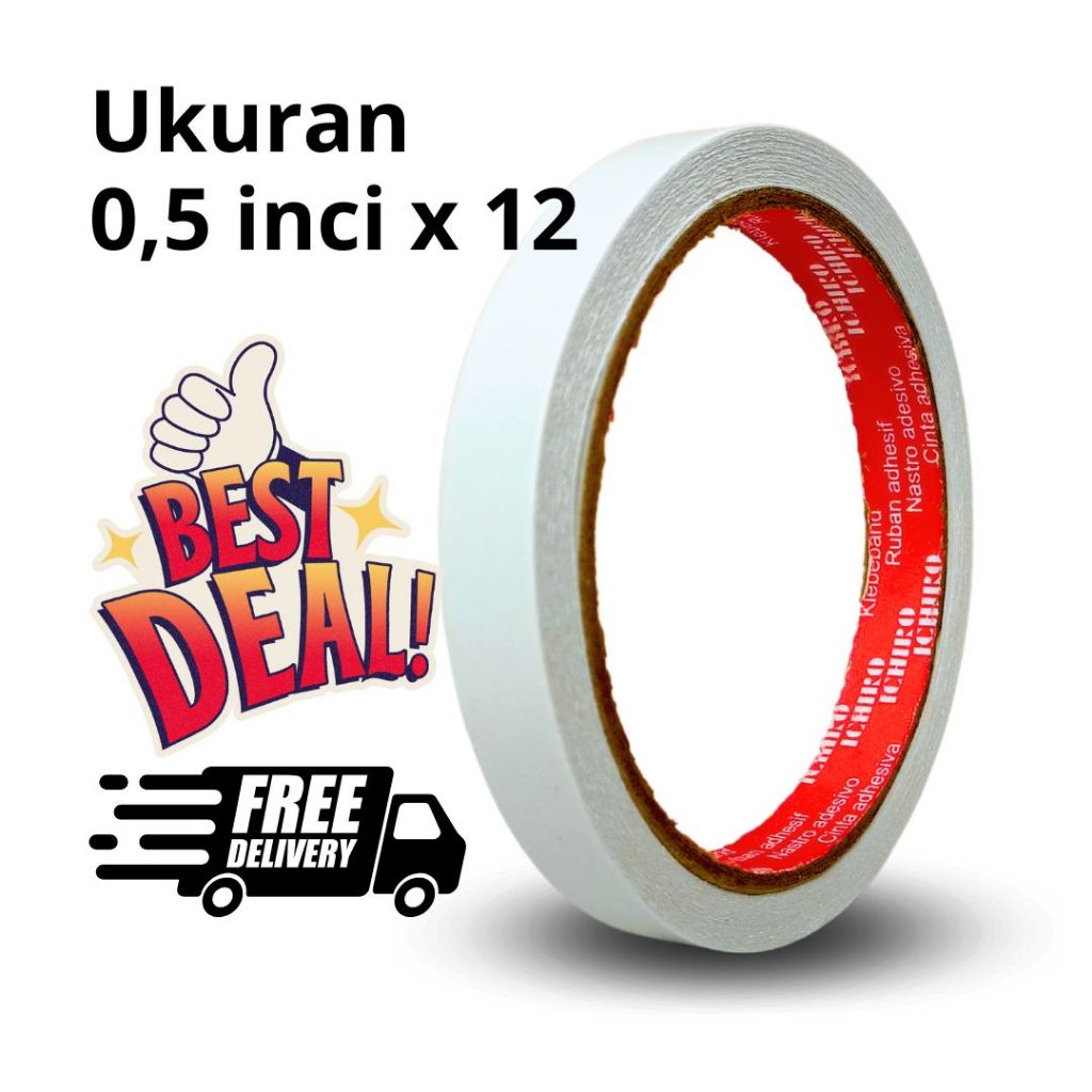 

0,5 inci x 12 Lakban double tape lakban ganda isolaso solatip Original ICHIRO premium