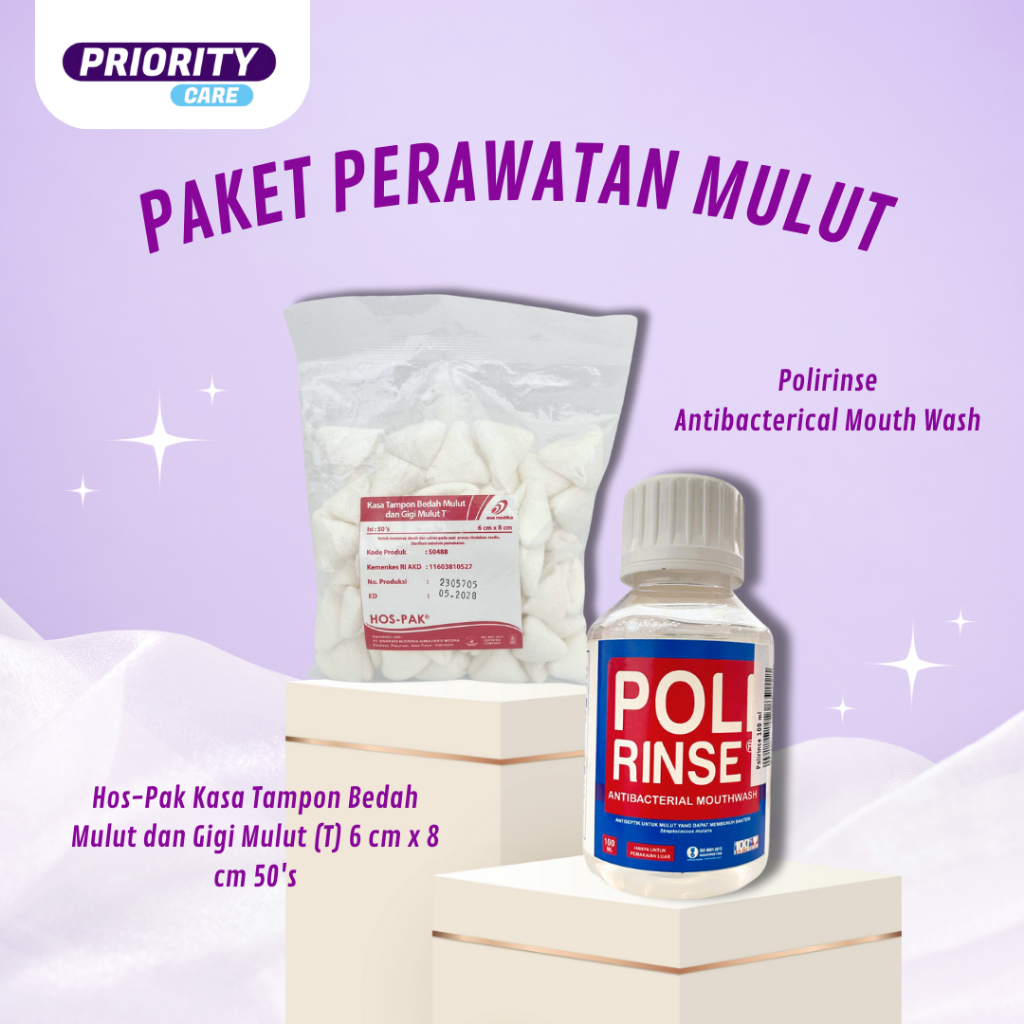 PAKET PERAWATAN MULUT KASA TAMPON BEDAH MULUT ISI 50 DAN POLIRINSE 100  ML