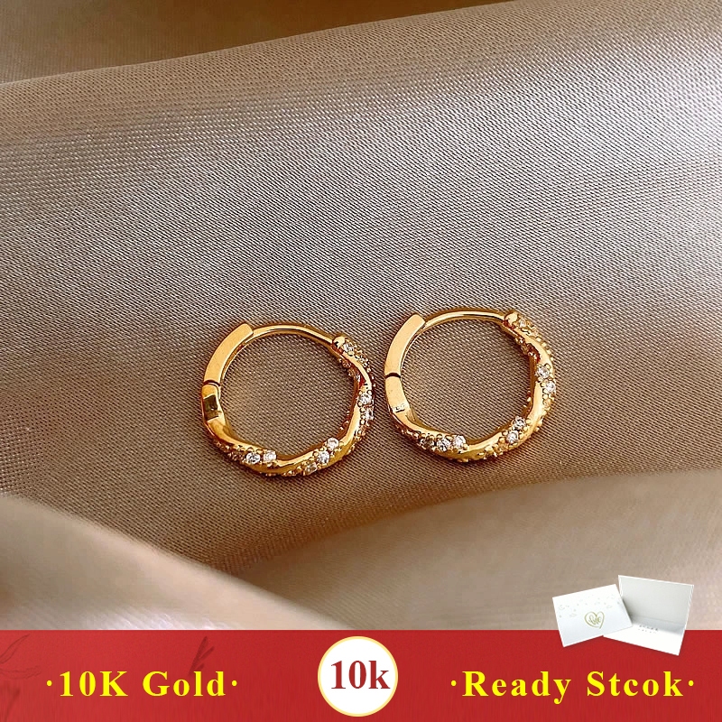 Anting Bulat Anting Wanita Emas 10k Anting Piercing Berlian Moissanite Anting Hijab