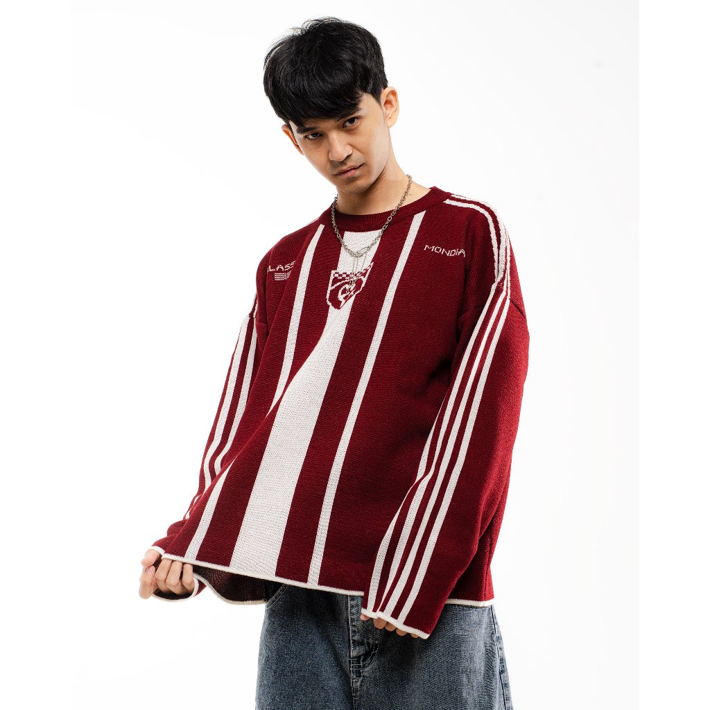 Figco - Jersey Knitted Boxy Knitwear Sweatshirt Classici Football Mondiali Maroon