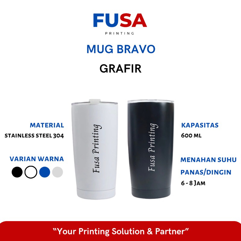 FUSA Printing Mug Bravo Custom Grafir Nama Logo Promosi Souvenir Tumbler Minum Stainless