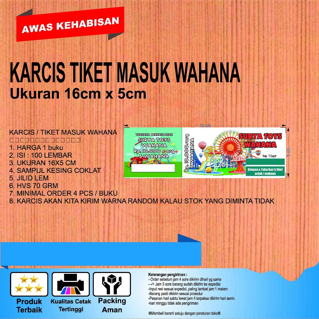 

Karcis Ticket Masuk Wahana Ukuran 16cm x 5cm