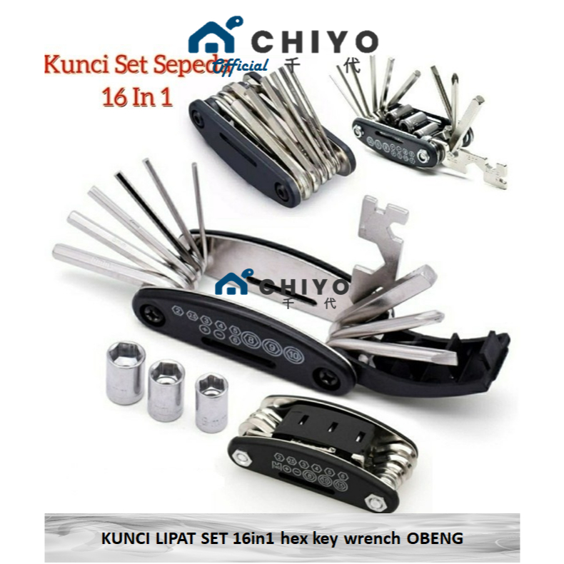 CHIYO Living - KUNCI LIPAT SET 16in1 hex key wrench OBENG SHOCK PAS SEPEDA MOTOR TOOL KIT 16 in1