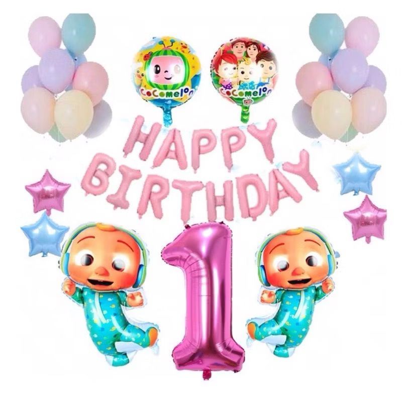 paket dekorasi balon  foil karakter ultah HBD anak cocomelon