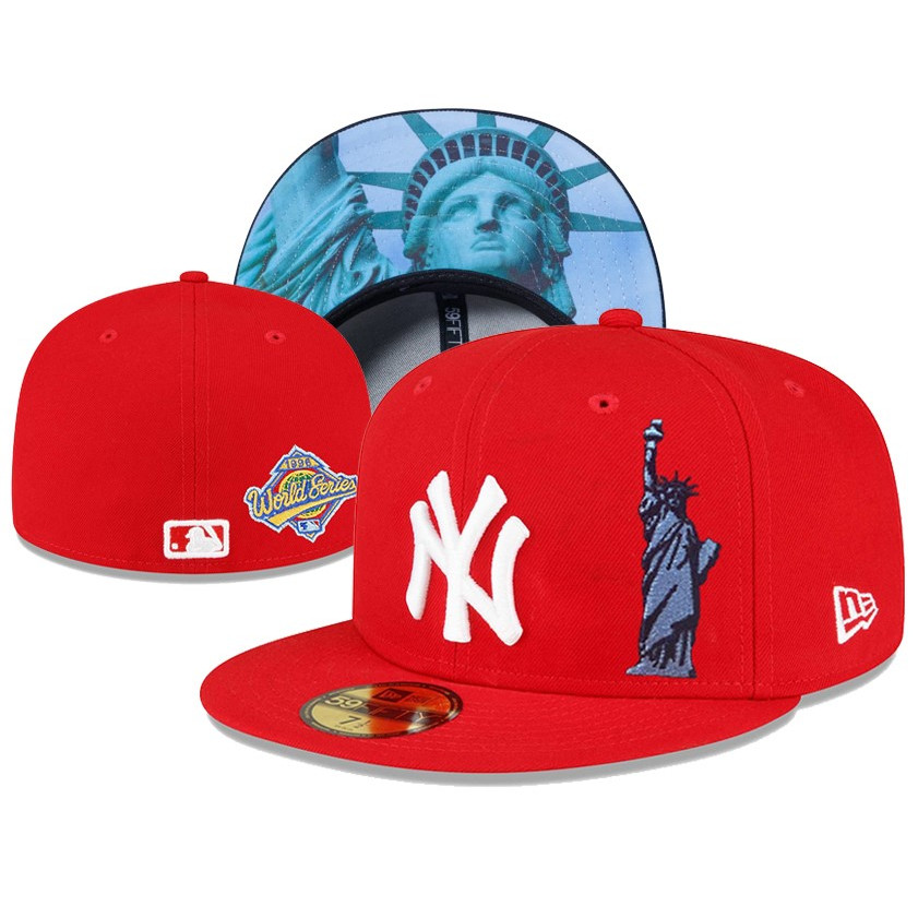 Topi NY New York Yankees Liberty Red White World Series Build Up Logo Bordir Cap