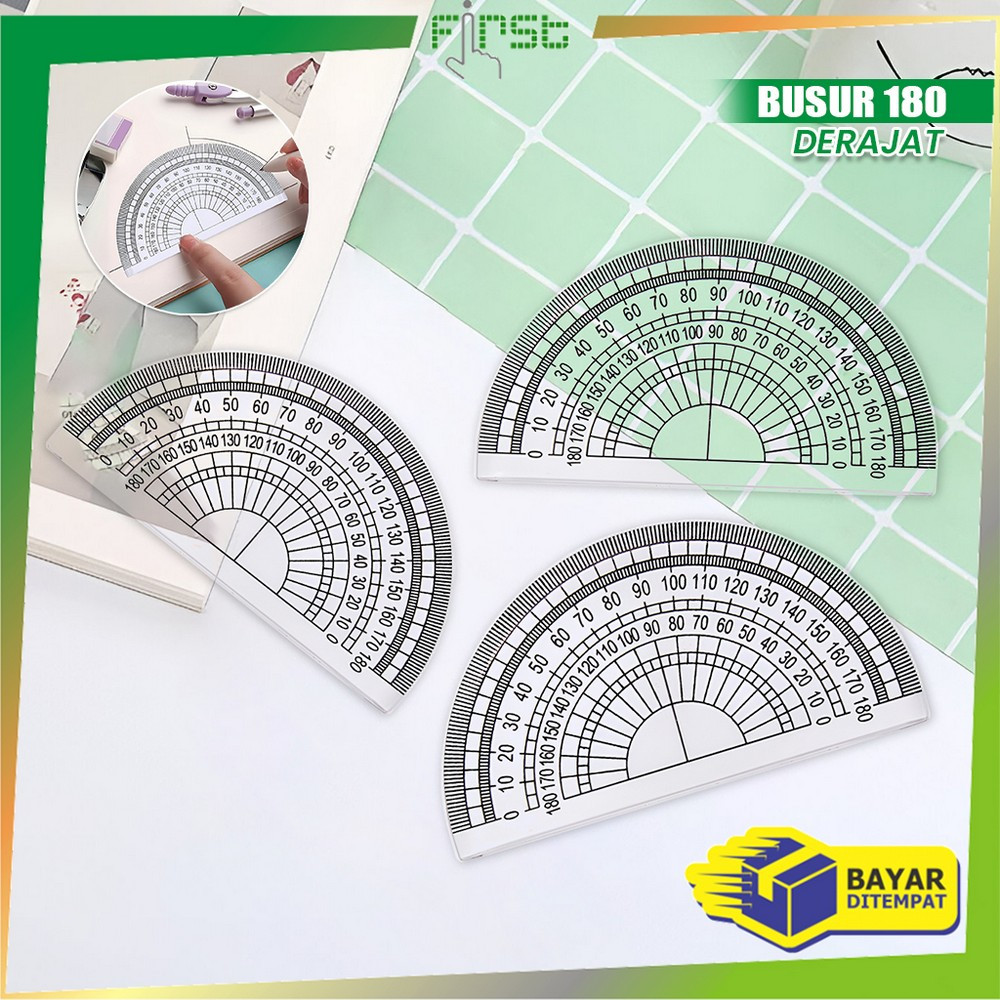 

FH-A108 Busur Derajat Plastik Transparan Plastic Protractor 180 Derajat / Penggaris Busur Mistar 180 Half Circle Ruler Multifungsi