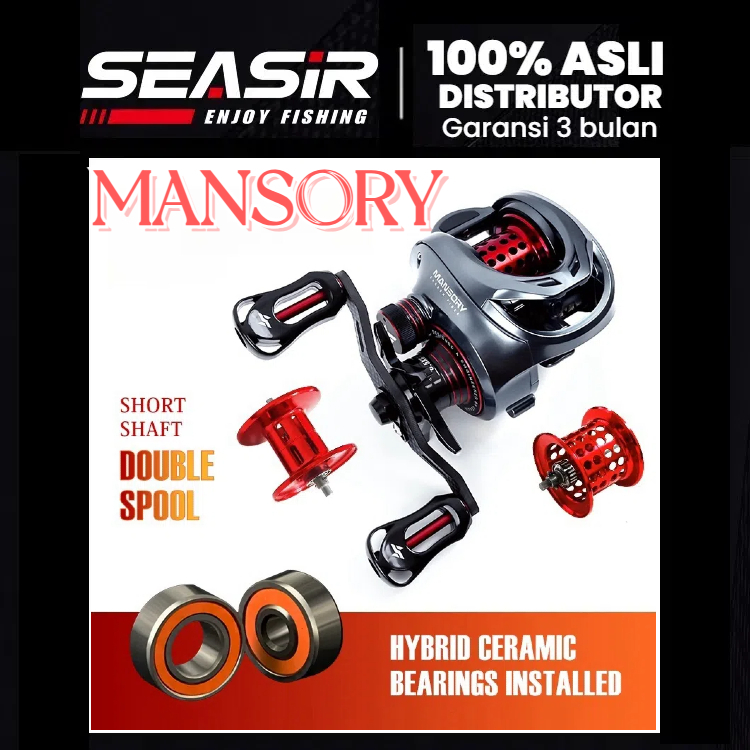 COD RyobiSeasir MANSORY Reel Pancing Baitcasting, Kiri/Kanan 2 Kumparan + Gagang Pegangan Rangka Ser