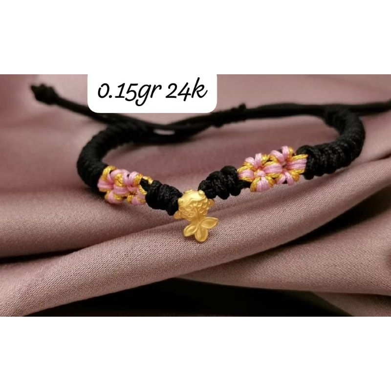Gelang Emas Asli Ikan Koi 24K Hongkong 999% Tali Pelintir Bunga