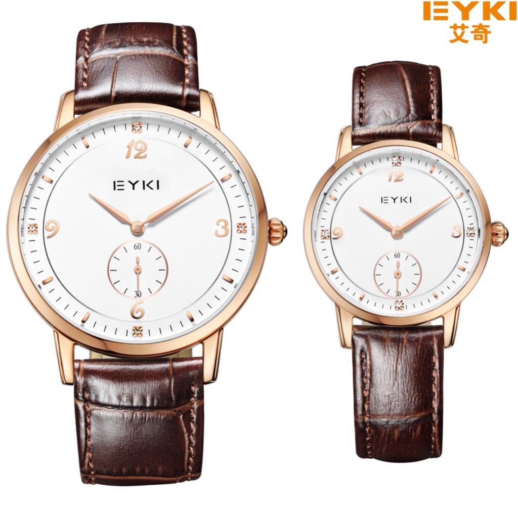 Eyki Jam Tangan Klasik Wanita EET1001LR Rose Gold Tali Kulit Asli Coklat motif Croco