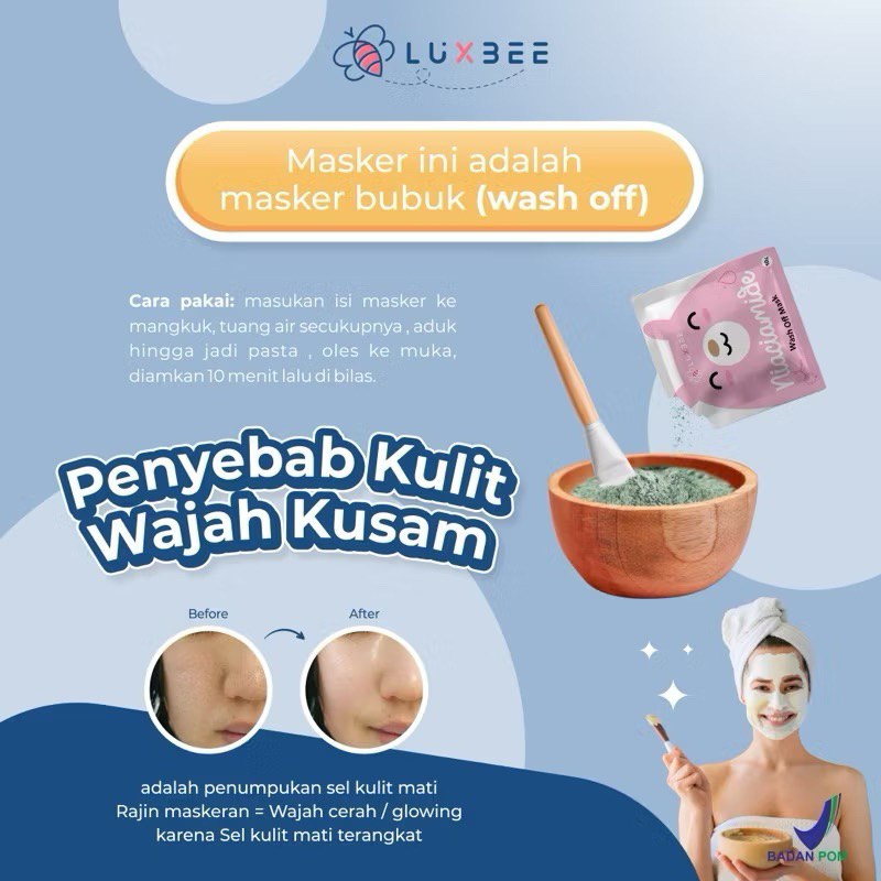 [ 1 PCS MASKER WAJAH ] BPOM Masker Luxbee 10gr / Wash Off Mask Luxbee / Masker Wajah LuxBee