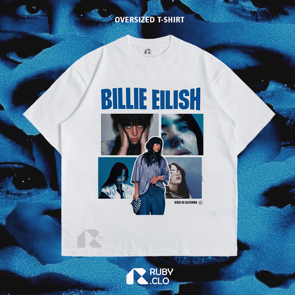 RUBY.CLO - KAOS BAJU BOXY OVERSIZE BILLIE EILISH BLUE PUTIH | OVERSIZED T-SHIRT PREMIUM WHITE STYLE 