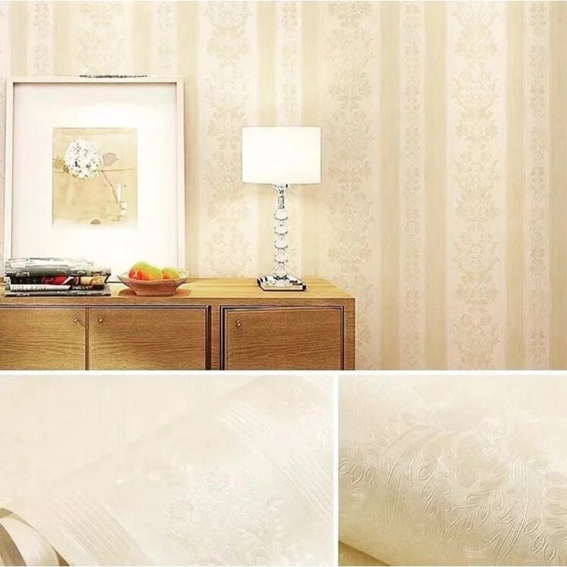 Wallpaper Dinding Motif Emboss Kuning Garis Wallpaper Dinding Ruang Tamu Wallpaper Dinding 8-10M Wal