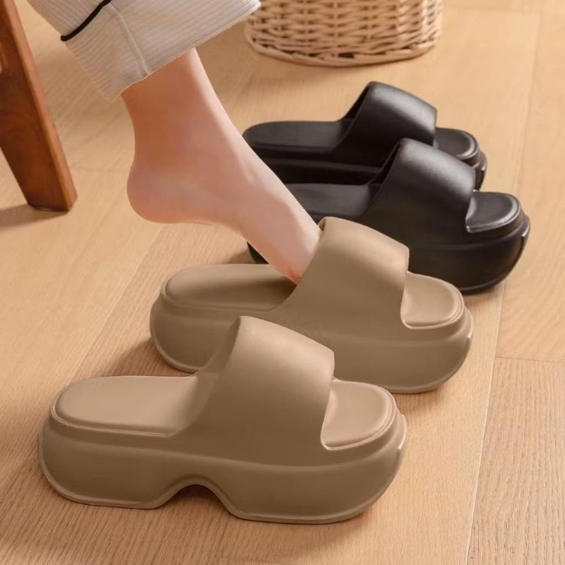 KKY-Slop Wedges Sandal Selop Hak Wanita Dewasa Cewek Hak Tinggi 7 cm Polos Cantik Karet Eva