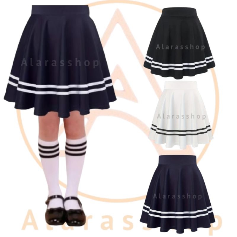 Rok list putih Pendek Anak Rok Mini Anak Rok Anak Polos Rok Anak List Putih