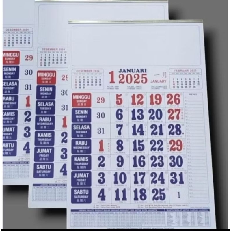 

kalender kerja standar ukuran 38 x 54cm tahun 2025