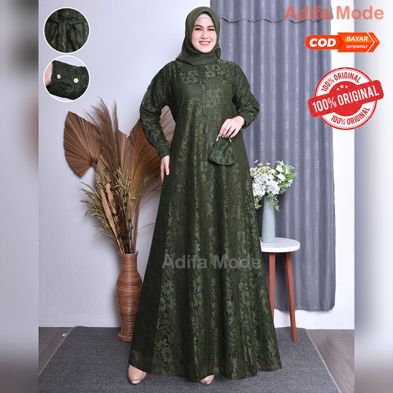 Adifa Mode Gamis Brukat  Pesta Hijau Hitam Nevy Tosca Maron M L XL XXL XXXL