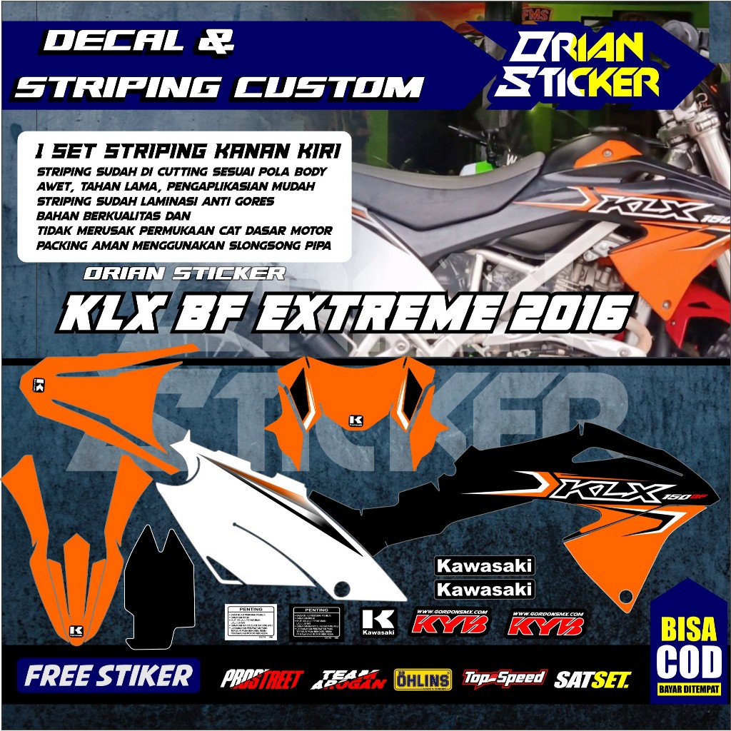 striping klx g 2019 oren / stripping ori kawasaki klx bf 2016 hijau/ striping klx bf extreme 2016