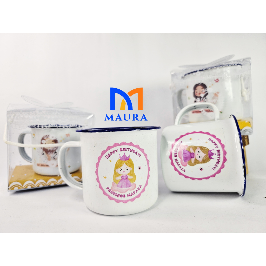 Souvenir Gelas Minum Kaleng Enamel Cangkir Kopi Vintage Tumbler Mug Sablon Decal Kemas Mika Motif