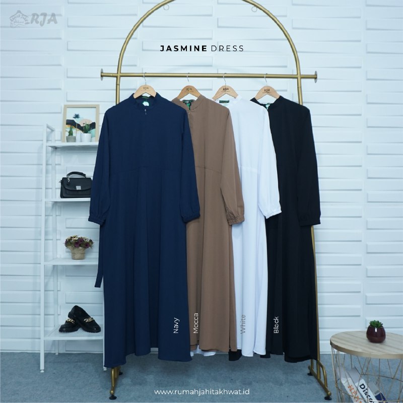 Gamis Polos Jasmine Model Lengan Karet Balon Manset  Karet Wolfis