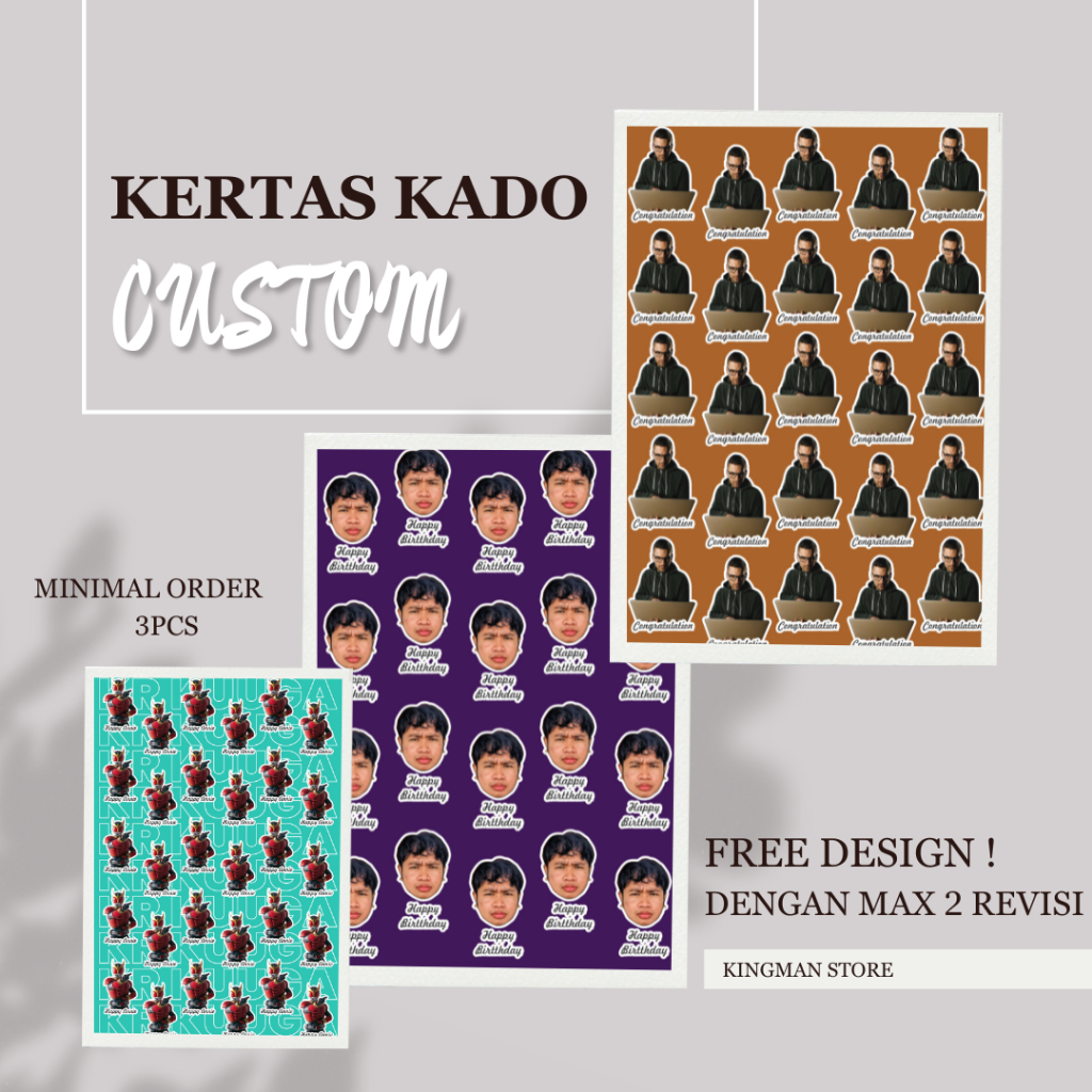 

Kertas Kado Custom Wajah + Nama | Wrapping Paper Custom Murah dan Berkualitas