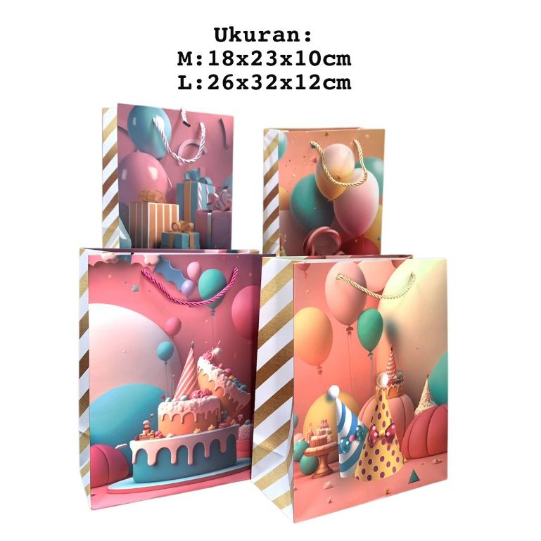 

Paper Bag Ulang Tahun Motif New 2Ukuran Perpack Isi 12pcs