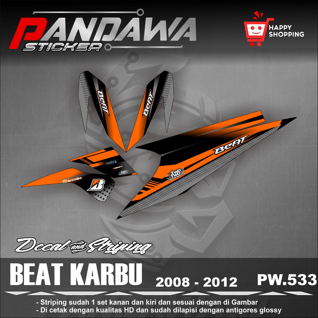 Striping Beat Karbu Motif Style Setriping Sticker Setiker Motor Semi Full Honda Beat Karbu PW-533