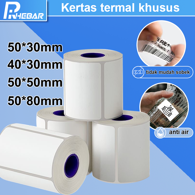 

Rhebar B21 Label Stiker Sintetis Termal Stiker Tahan Air Tidak Mudah Sobek Ukuran 40X30Mm, 50X80Mm 50X50Mm 50X30Mm untuk Label Harga Logo