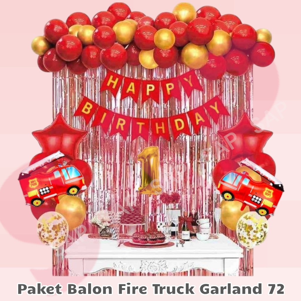 PAKET BALON FIRE TRUCK GARLAND 72