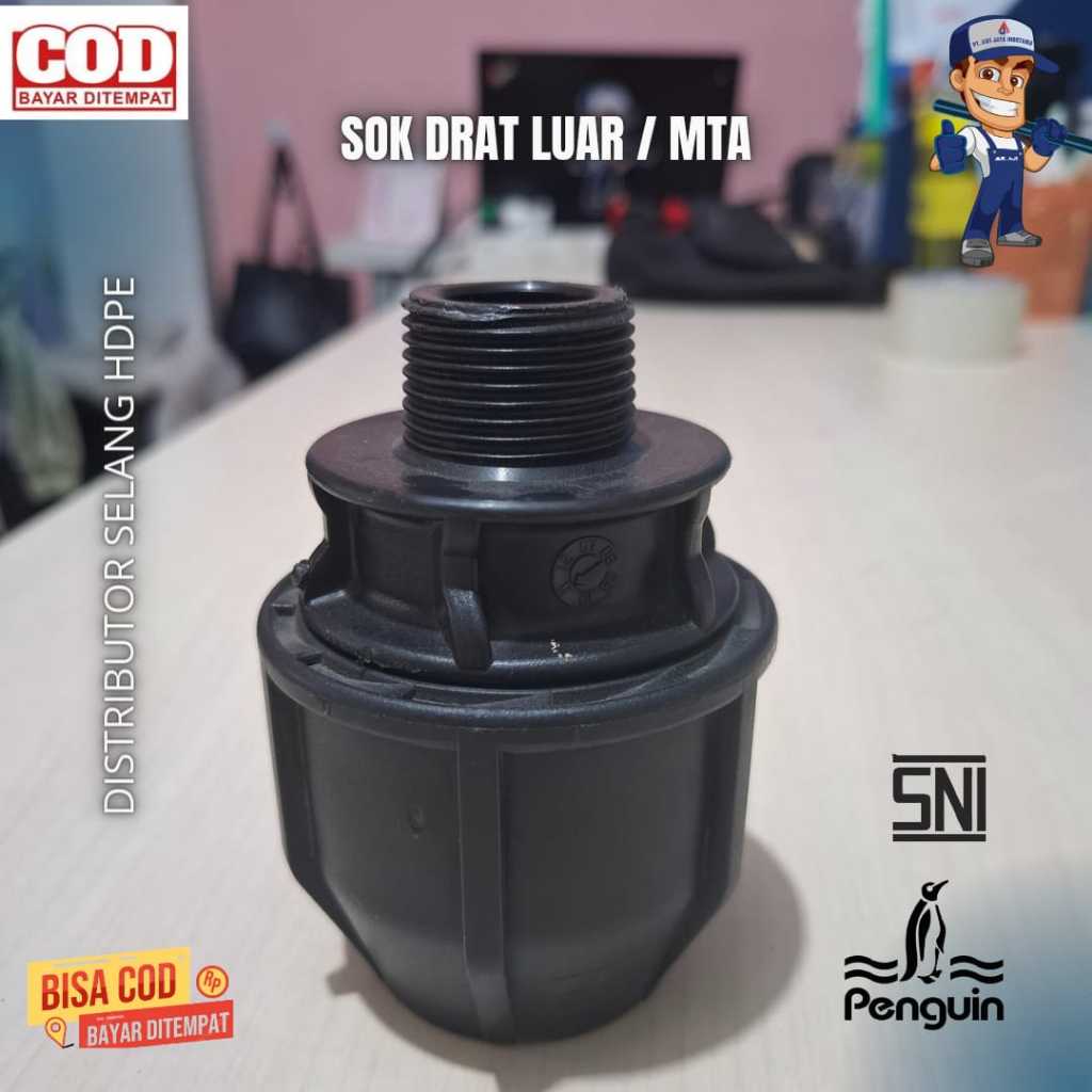 Fitting HDPE Sok Drat Luar HDPE 32mm x 1 Inch Atau Sambungan HDPE Drat Luar MTA 1inch