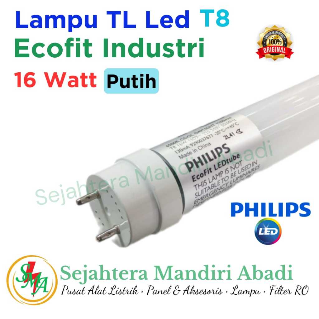 Lampu TL LED 16 Watt Philips T8 LED Ecofit 120cm Putih 765