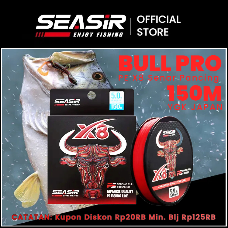 [OFFICIAL] SEASIR PE X8 Senar Pancing BULL PRO (150M/10-60LB) Redbull Senar 150 Meters Braided Fishi